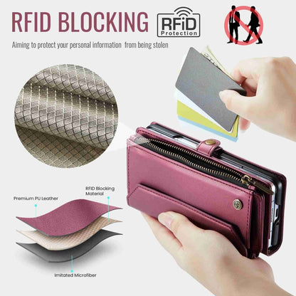 For Samsung Galaxy Z Fold3 CaseMe C36 Card Slots Zipper Wallet RFID Anti-theft Leather Phone Case(Wine Red) - Galaxy Phone Cases by CaseMe | Online Shopping UK | buy2fix