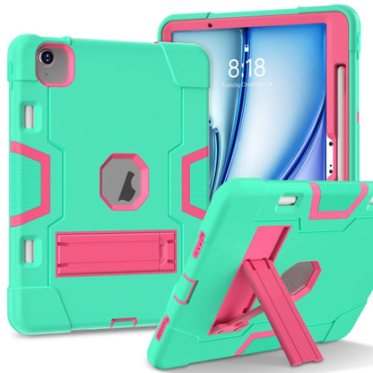 For iPad Air 11 2024 Contrast Color Silicone Acrylic PC Tablet Case with Holder(Mint Green Rose Red) - iPad Air 11 2024 Cases by buy2fix | Online Shopping UK | buy2fix