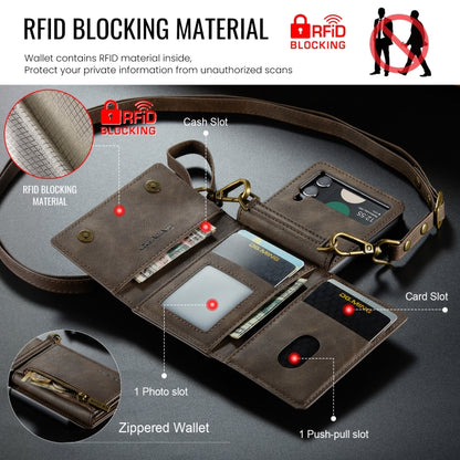 For Samsung Galaxy Z Flip4 5G DG.MING M5 Series Zip RFID Multi Card Detachable Leather Phone Case with Long Lanyard(Coffee) - Galaxy Z Flip4 5G Cases by DG.MING | Online Shopping UK | buy2fix