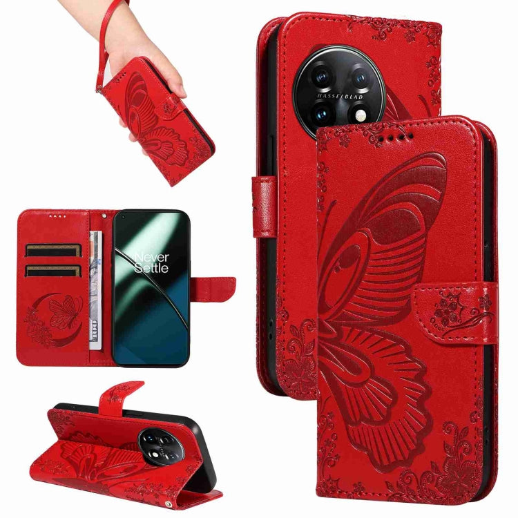 For OnePlus 11 5G Swallowtail Butterfly Embossed Leather Phone Case(Red) - OnePlus Cases by buy2fix | Online Shopping UK | buy2fix