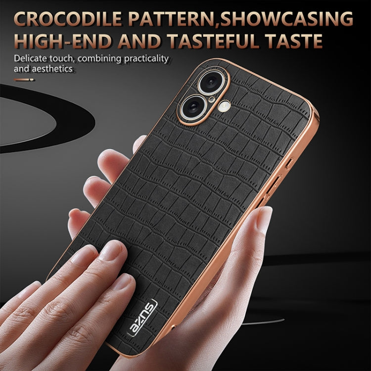 For iPhone 16 Plus AZNS Electroplated Frame Crocodile Texture Full Coverage Phone Case(Brown) - iPhone 16 Plus Cases by AZNS | Online Shopping UK | buy2fix