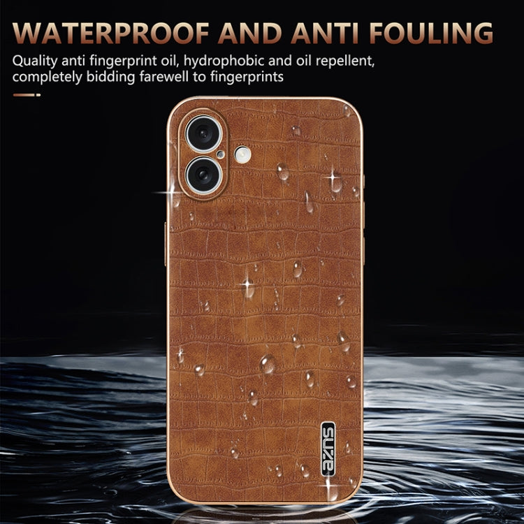 For iPhone 16 Plus AZNS Electroplated Frame Crocodile Texture Full Coverage Phone Case(Green) - iPhone 16 Plus Cases by AZNS | Online Shopping UK | buy2fix