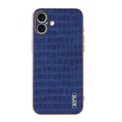 For iPhone 16 Plus AZNS Electroplated Frame Crocodile Texture Full Coverage Phone Case(Blue) - iPhone 16 Plus Cases by AZNS | Online Shopping UK | buy2fix