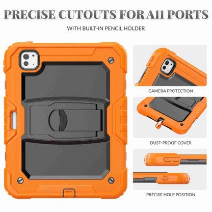 For iPad Pro 11 2024 Silicone Hydric PC Tablet Case with Shoulder Strap & Holder(Orange) - iPad Pro 11 2024 Cases by buy2fix | Online Shopping UK | buy2fix