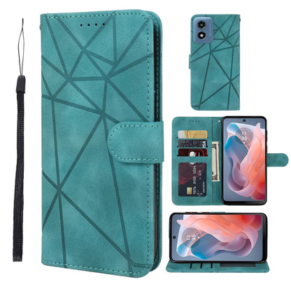 For Motorola Moto G Play 4G 2024 Skin Feel Geometric Lines Leather Phone Case(Green) - Motorola Cases by buy2fix | Online Shopping UK | buy2fix