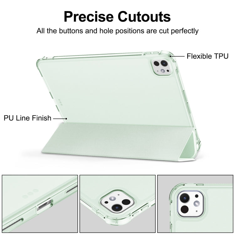 For iPad Pro 11 2024 Tri-fold Holder TPU Cover Frosted Leather Smart Tablet Case withh Pen Slot(Light Green) - iPad Pro 11 2024 Cases by buy2fix | Online Shopping UK | buy2fix