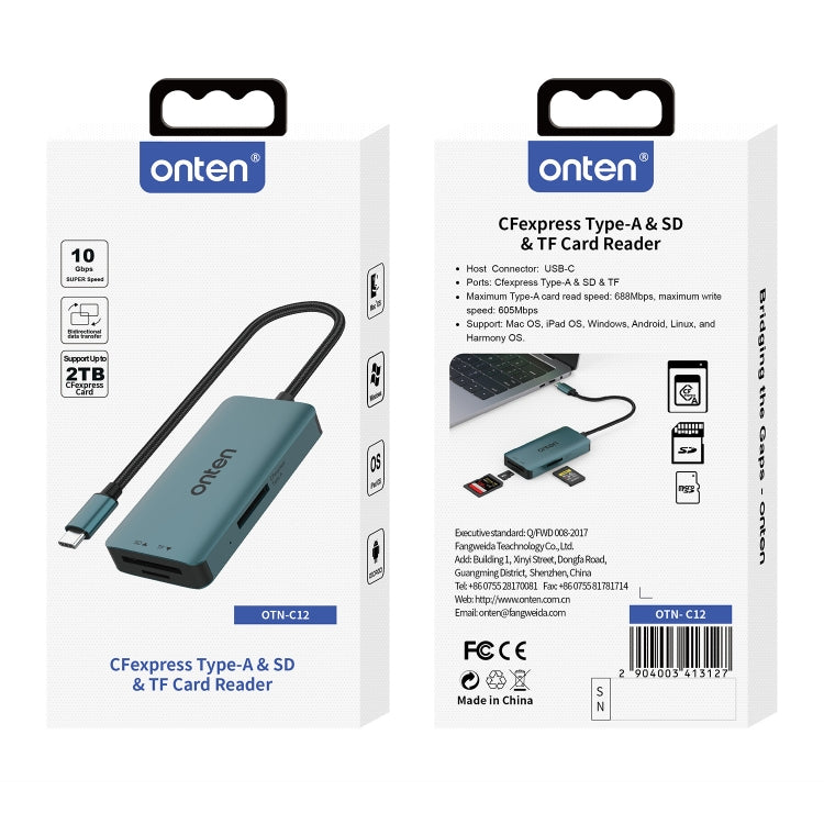 Onten C12 3 in 1 USB-C / Type-C to CFepress Type-A & SD & TF Card Reader(Pine Green) - Card Reader by Onten | Online Shopping UK | buy2fix