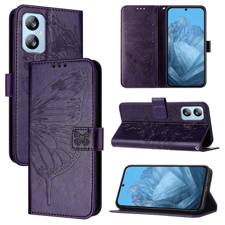 For Blackview A52 Embossed Butterfly Leather Phone Case(Dark Purple) - More Brand by buy2fix | Online Shopping UK | buy2fix