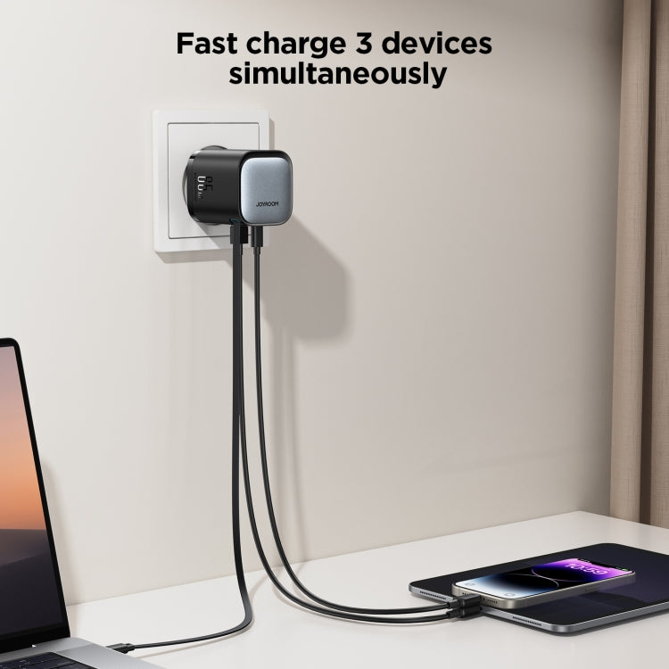 JOYROOM JR-TCL02 GaN 65W 2-Port Charger with Retractable Cable, EU Plug - USB Charger by JOYROOM | Online Shopping UK | buy2fix