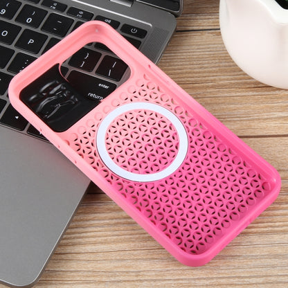For iPhone 15 Plus Gradient Color Honeycomb Aromatherapy MagSafe Phone Case(Pink+Rose Red) - iPhone 15 Plus Cases by buy2fix | Online Shopping UK | buy2fix