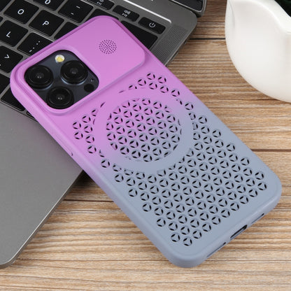 For iPhone 12 Pro Max Gradient Color Honeycomb Aromatherapy MagSafe Phone Case(Purple Grey) - iPhone 12 Pro Max Cases by buy2fix | Online Shopping UK | buy2fix