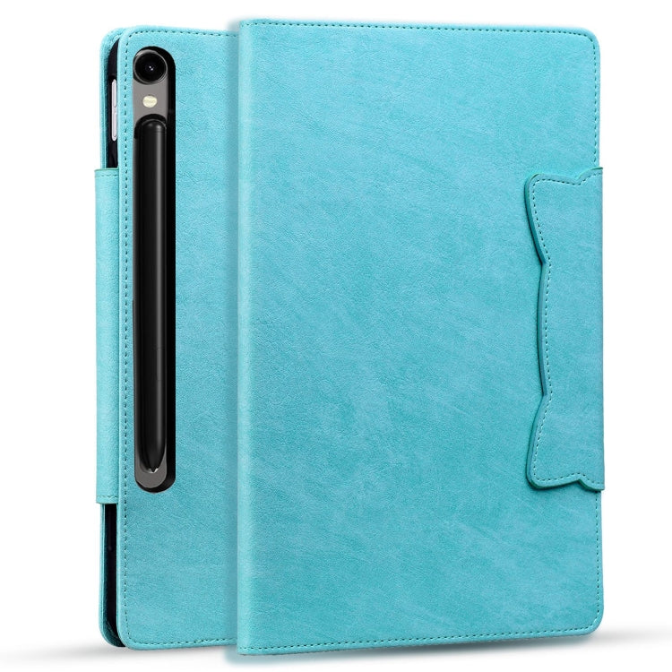 For Samsung Galaxy Tab S9 FE / S9 / S8 / S7 Cat Buckle Leather Smart Tablet Case(Sky Blue) - Galaxy Tab S9 Cases by buy2fix | Online Shopping UK | buy2fix