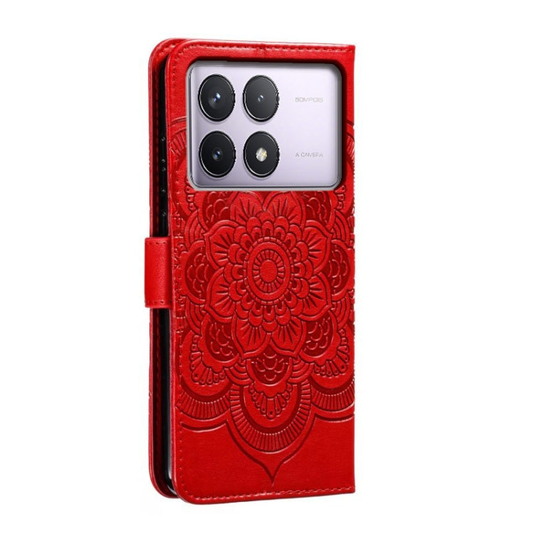 For Xiaomi Redmi K70 Sun Mandala Embossing Pattern Phone Leather Case(Red) - K70 Cases by buy2fix | Online Shopping UK | buy2fix