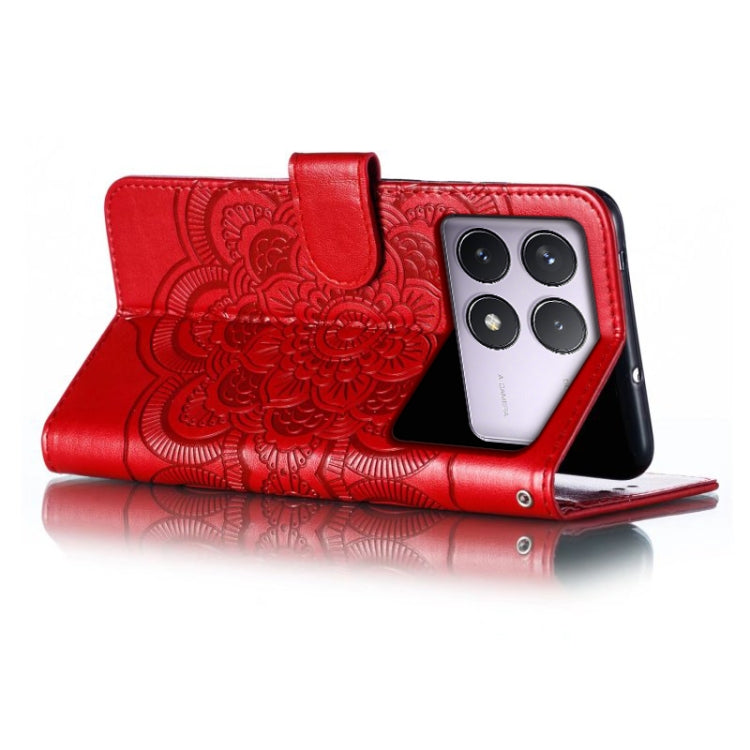 For Xiaomi Redmi K70 Sun Mandala Embossing Pattern Phone Leather Case(Red) - K70 Cases by buy2fix | Online Shopping UK | buy2fix