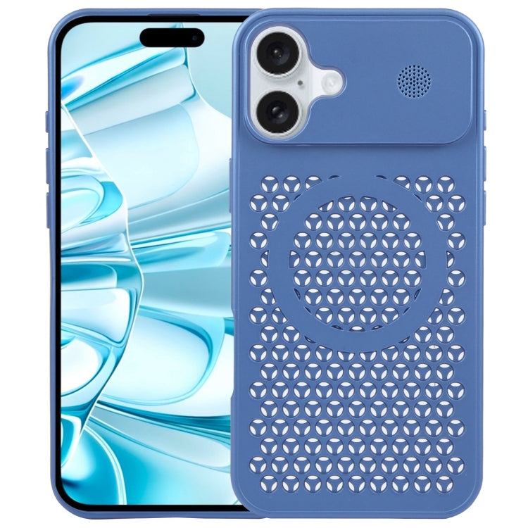 For iPhone 16 Pure Color Honeycomb Aromatherapy MagSafe Phone Case(Blue) - iPhone 16 Cases by buy2fix | Online Shopping UK | buy2fix