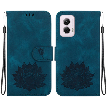 For Motorola Moto G Power 5G 2024 Lotus Embossed Leather Phone Case(Dark Blue) - Motorola Cases by buy2fix | Online Shopping UK | buy2fix