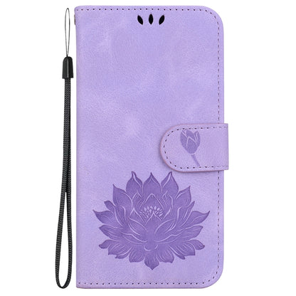 For iPhone 16 Lotus Embossed Leather Phone Case(Purple) - iPhone 16 Cases by buy2fix | Online Shopping UK | buy2fix