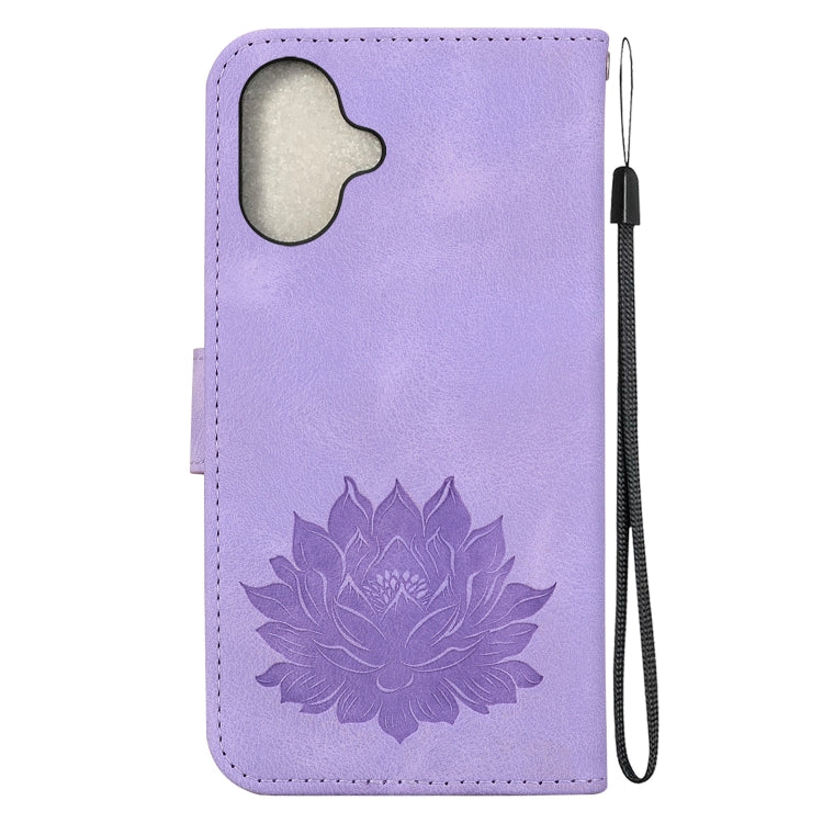 For iPhone 16 Lotus Embossed Leather Phone Case(Purple) - iPhone 16 Cases by buy2fix | Online Shopping UK | buy2fix