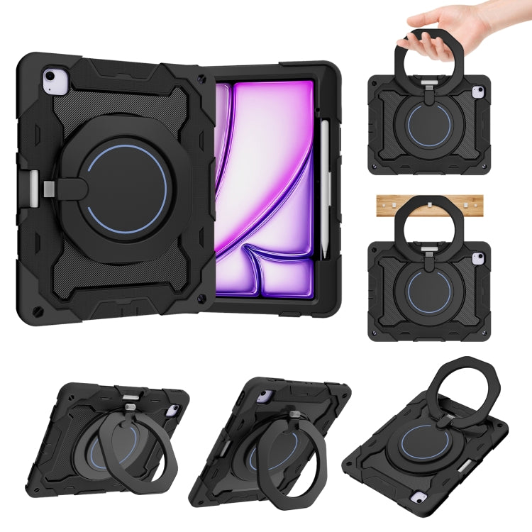 For iPad Air 13 2024 Armor Portable Rotating Ring Holder Silicone Tablet Case with Pen Slot(Black) - iPad Air 13 2024 Cases by buy2fix | Online Shopping UK | buy2fix