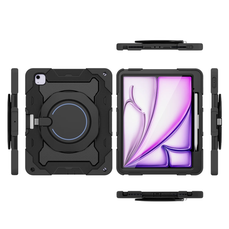 For iPad Air 13 2024 Armor Portable Rotating Ring Holder Silicone Tablet Case with Pen Slot(Black) - iPad Air 13 2024 Cases by buy2fix | Online Shopping UK | buy2fix