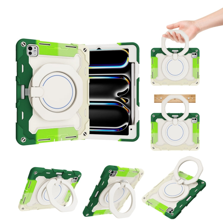 For iPad Pro 11 2024 Armor Portable Rotating Ring Holder Silicone Tablet Case with Pen Slot(Colorful Green) - iPad Pro 11 2024 Cases by buy2fix | Online Shopping UK | buy2fix