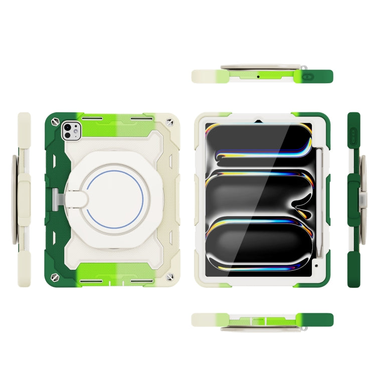 For iPad Pro 11 2024 Armor Portable Rotating Ring Holder Silicone Tablet Case with Pen Slot(Colorful Green) - iPad Pro 11 2024 Cases by buy2fix | Online Shopping UK | buy2fix