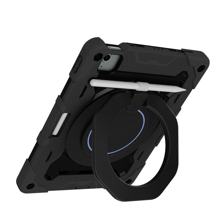 For iPad Air 11 2024 Armor Portable Rotating Ring Holder Silicone Tablet Case with Pen Slot(Black) - iPad Air 11 2024 Cases by buy2fix | Online Shopping UK | buy2fix