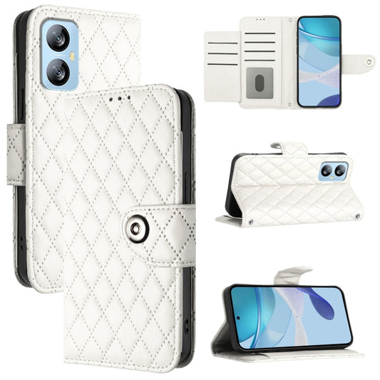 For Blackview A52 Rhombic Texture Flip Leather Phone Case with Lanyard(White) - More Brand by buy2fix | Online Shopping UK | buy2fix