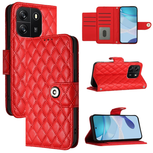 For Blackview Wave 6C Rhombic Texture Flip Leather Phone Case with Lanyard(Red) - More Brand by buy2fix | Online Shopping UK | buy2fix