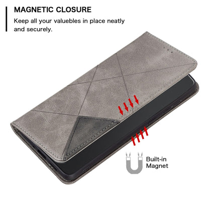 For Samsung Galaxy S25 Ultra 5G Rhombus Texture Magnetic Leather Phone Case(Grey) - Galaxy S25 Ultra 5G Cases by buy2fix | Online Shopping UK | buy2fix