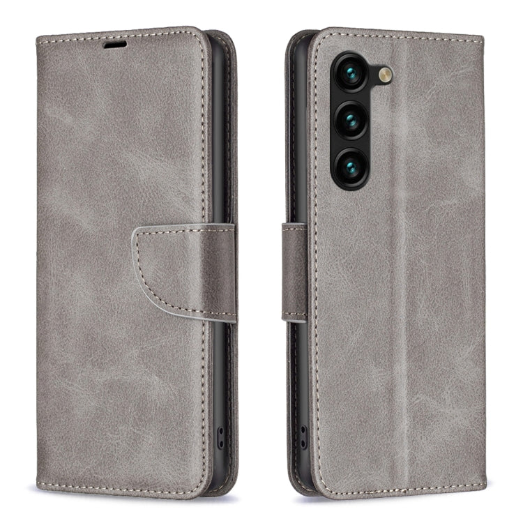 For Samsung Galaxy S25+ 5G Lambskin Texture Pure Color Flip Leather Phone Case(Grey) - Galaxy S25+ 5G Cases by buy2fix | Online Shopping UK | buy2fix