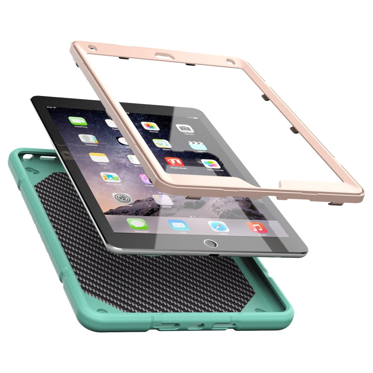 For iPad 9.7 2018 / Air / Air 2 Armor Holder Silicone Hybrid PC Tablet Case(Mint Green Gold) - iPad 9.7 (2018) & (2017) Cases by buy2fix | Online Shopping UK | buy2fix