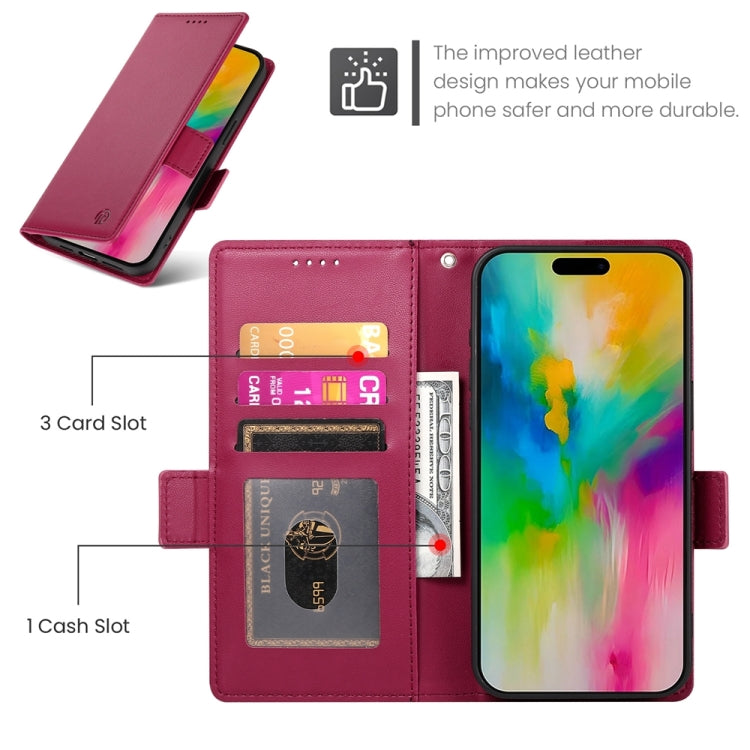 For iPhone 16 Pro Max Side Buckle Magnetic Frosted Leather Phone Case(Wine Red) - iPhone 16 Pro Max Cases by buy2fix | Online Shopping UK | buy2fix