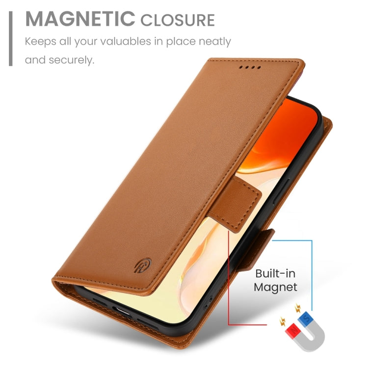 For iPhone 16 Plus Side Buckle Magnetic Frosted Leather Phone Case(Brown) - iPhone 16 Plus Cases by buy2fix | Online Shopping UK | buy2fix