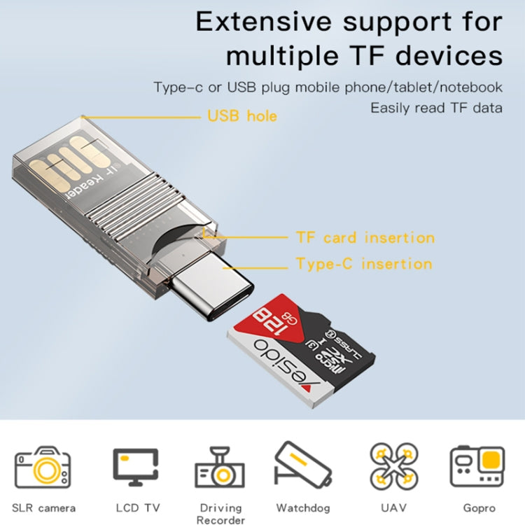 Yesido GS21 USB 3.0 to USB-C / Type-C + TF Card 2 in 1 OTG Card Reader Adapter(Gold) - U Disk & Card Reader by Yesido | Online Shopping UK | buy2fix