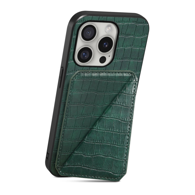 For iPhone 16 Pro Imitation Crocodile Leather Back Phone Case with Holder(Green) - iPhone 16 Pro Cases by buy2fix | Online Shopping UK | buy2fix