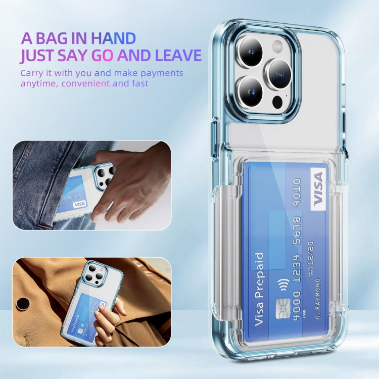 For iPhone 16 Pro Max Card Holder Acrylic Hybrid TPU Phone Case(Transparent Blue) - iPhone 16 Pro Max Cases by buy2fix | Online Shopping UK | buy2fix