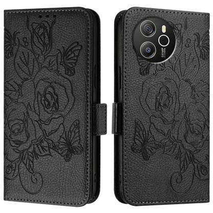 For Blackview Shark 8 Embossed Rose RFID Anti-theft Leather Phone Case(Black) - More Brand by buy2fix | Online Shopping UK | buy2fix