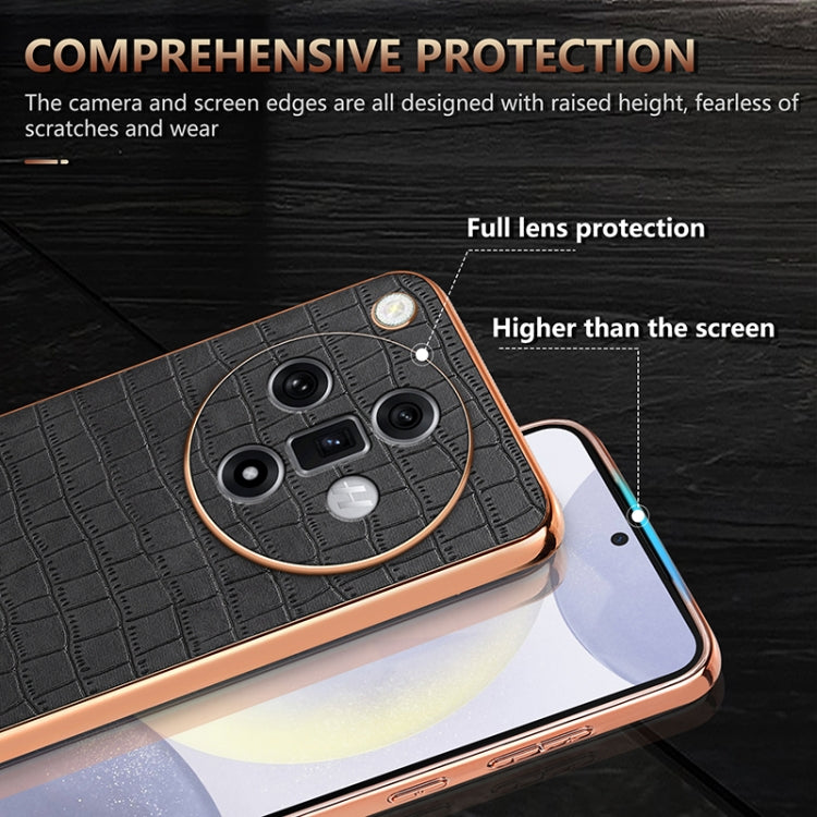 For OPPO Find X7 Ultra AZNS Electroplated Frame Crocodile Texture Full Coverage Phone Case(Brown) - Find X7 Ultra Cases by AZNS | Online Shopping UK | buy2fix