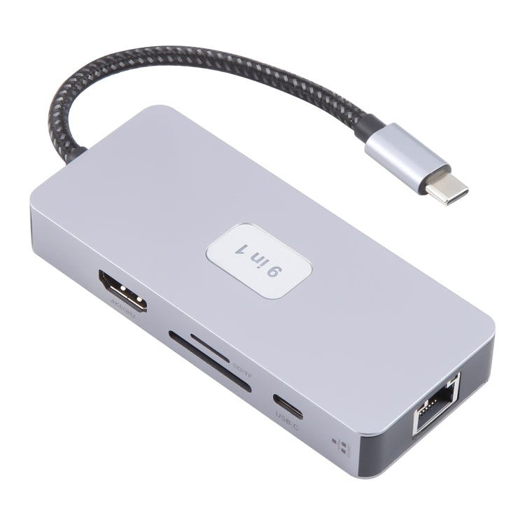 BYL-2318 9 in 1 USB-C / Type-C to USB3.0+Type-C+1000M Ethernet+HDTV+SD / TF Dual Card Slot Docking Station(Grey) - USB HUB by buy2fix | Online Shopping UK | buy2fix