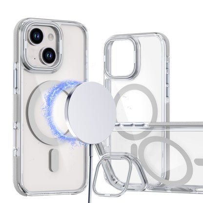 For iPhone 15 Plus Dual-Color Clear Acrylic Hybrid TPU Lens Flip Holder MagSafe Phone Case(Grey) - iPhone 15 Plus Cases by buy2fix | Online Shopping UK | buy2fix