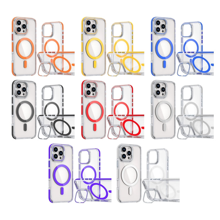 For iPhone 15 Pro Dual-Color Clear Acrylic Hybrid TPU Lens Flip Holder MagSafe Phone Case(Grey) - iPhone 15 Pro Cases by buy2fix | Online Shopping UK | buy2fix