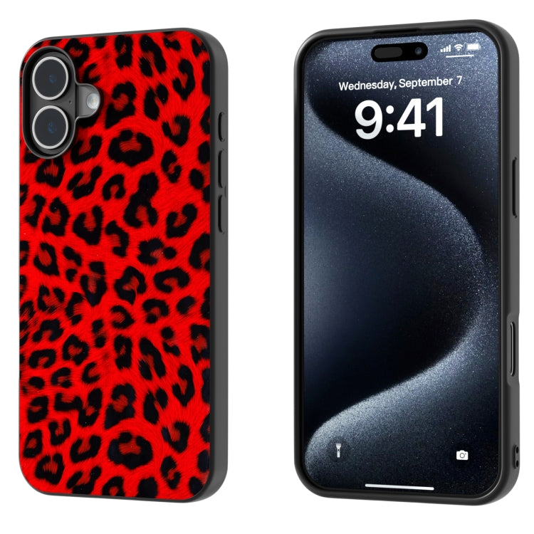 For iPhone 16 Black Frame Leopard Phone Case(Red Leopard) - iPhone 16 Cases by buy2fix | Online Shopping UK | buy2fix