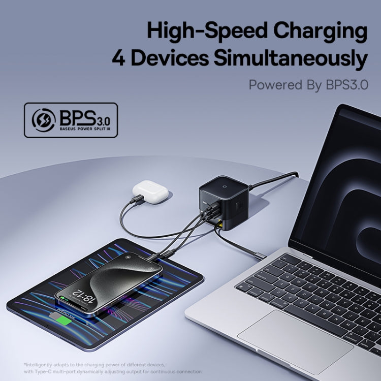 Baseus Super GaN 100W USB-C / Type-C Retractable Cable Desktop Charger, Specification:EU Plug(Black) - Multifunction Charger by Baseus | Online Shopping UK | buy2fix