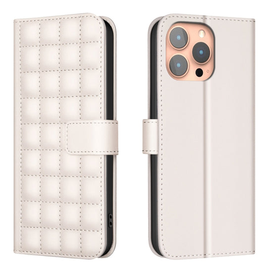 For iPhone 16 Pro Square Texture Leather Phone Case(Beige) - iPhone 16 Pro Cases by buy2fix | Online Shopping UK | buy2fix