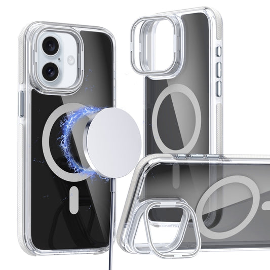 For iPhone 16 Magsafe Dual-Color Transparent Black Lens Holder Phone Case(White) - iPhone 16 Cases by buy2fix | Online Shopping UK | buy2fix