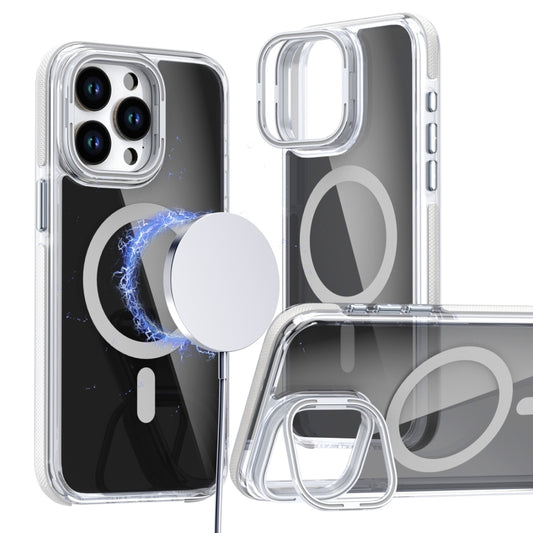 For iPhone 15 Pro Magsafe Dual-Color Transparent Black Lens Holder Phone Case(White) - iPhone 15 Pro Cases by buy2fix | Online Shopping UK | buy2fix