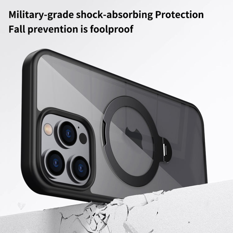 For iPhone 16 Transparent MagSafe Magnetic Rotating Ring Holder Phone Case(Grey) - iPhone 16 Cases by buy2fix | Online Shopping UK | buy2fix