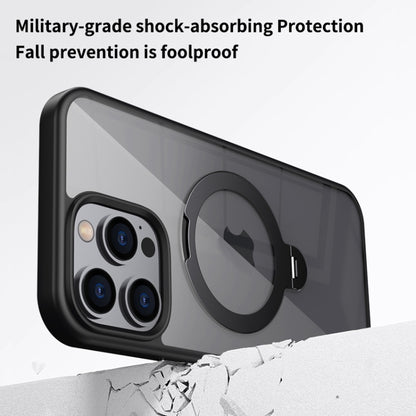 For iPhone 16 Plus Transparent MagSafe Magnetic Rotating Ring Holder Phone Case(Black) - iPhone 16 Plus Cases by buy2fix | Online Shopping UK | buy2fix