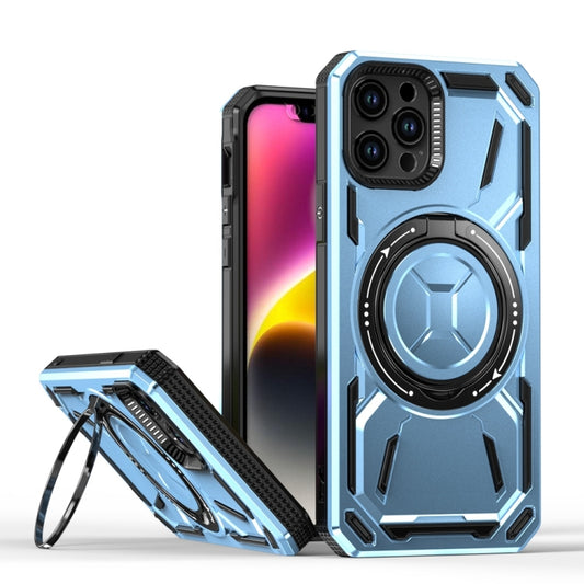 For iPhone 12 / 12 Pro Armor II Series MagSafe Magnetic Holder Phone Case(Light Blue) - iPhone 12 / 12 Pro Cases by buy2fix | Online Shopping UK | buy2fix